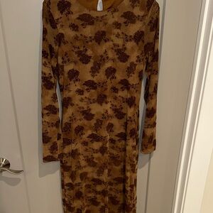 12th Tribe Brown Floral Long Sleeve Midi Dress